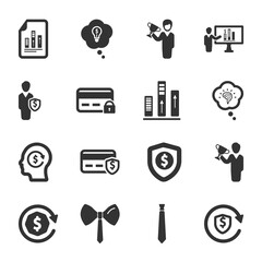 Business and management black icons set 05