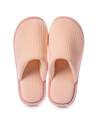 Pair of soft slippers on white background