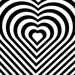 Abstract optical illusion background with a heart. Black and white. Vector.