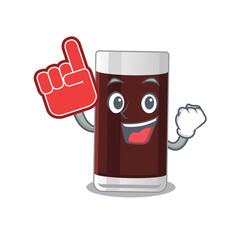 Glass of chocolate in cartoon drawing character design with Foam finger