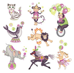 set of cute circus animals (vector illustration)