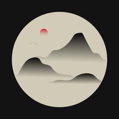 전통 수묵화 느낌 벡터 일러스트