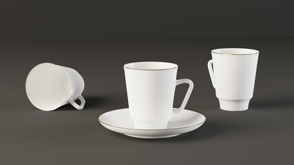 Porcelain tea pair on a black background. 3D illustration