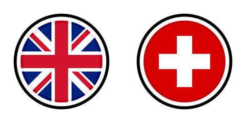 round icons with united kingdom and switzerland flags