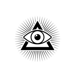Sacred Masonic symbol. All Seeing eye, the third eye isolated on white background