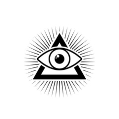 Sacred Masonic symbol. All Seeing eye, the third eye isolated on white background