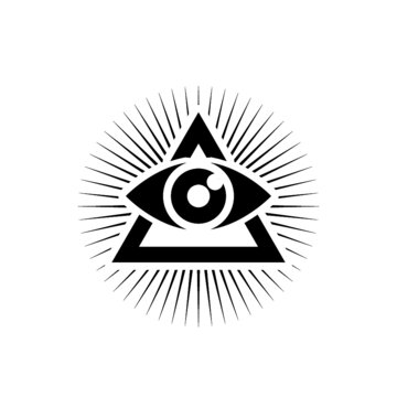 Sacred Masonic symbol. All Seeing eye, the third eye isolated on white background