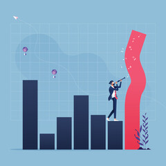 Financial growth management concept-Businessman playing the flute to control stock market graph