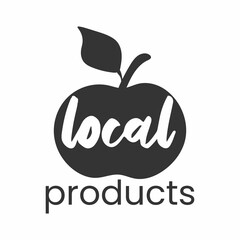 Local Products logo. Apple simple stamp. Typographic eco farm insignia in monochrome style. Simbol with text vector illustration
