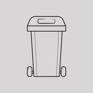 recommend clip art: Illusrtration vector graphic of gray trash can with wheels on both sides and shaped line art. Fit for anyone who is looking for a line art form from a trash can.