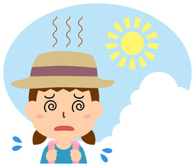 炎天下の暑さに苦しむ小学生の少女