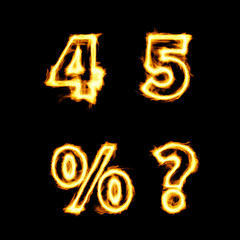 Fiery alphabet set isolated on dark background