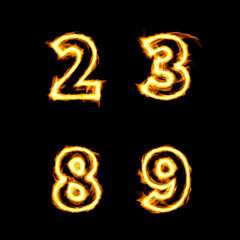 Fiery alphabet set isolated on dark background