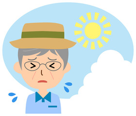 炎天下の暑さに苦しむ高齢の男性