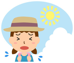 炎天下の暑さに苦しむ小学生の少女
