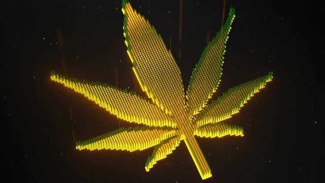 Weed marijuana cannabis leaf symbol. 3D render animation