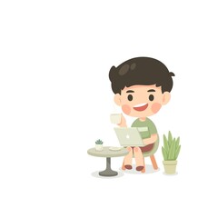 Cute man character cartoon  work from home