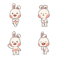 Set of Kawaii bunny mascot character
