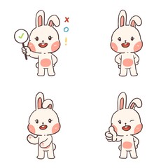 Set of Kawaii bunny mascot character