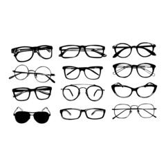 Set of Simple Vector Design of Glasses in Black