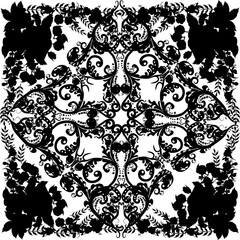 square decorated black design with flowers silhouettes