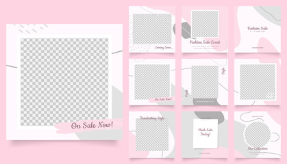 social media template banner fashion sale promotion. fully editable instagram and facebook square post frame puzzle trendy sale poster. red pink color background vector illustration