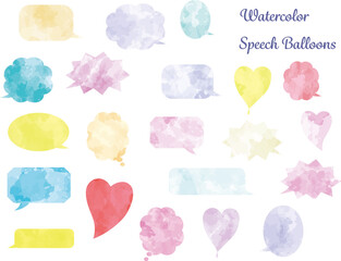 水彩風　ロマンティックな色彩の吹き出しセット