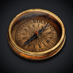 Vintage compass isolated on black background 3d