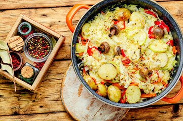 Vegetable saute on wooden table