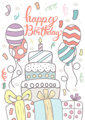 0002 Hand drawn happy birthday greeting card and party invitation