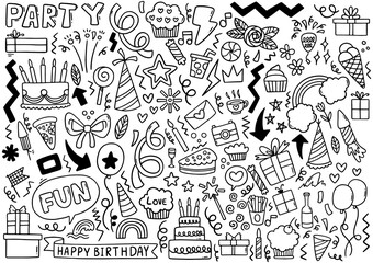 0074 hand drawn party doodle happy birthday