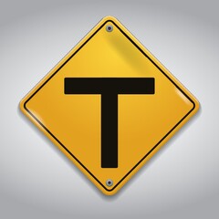t intersection warning sign