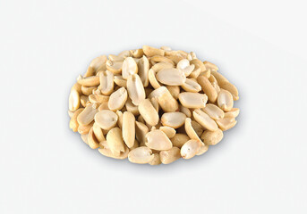 Roasted salted peanuts isolated on a white background, Arranged peanuts peeled, half peanut delicious crunchy snack closeup view, Roasted (Shing, sing) salted masala shing