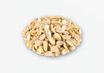 Roasted salted peanuts isolated on a white background, Arranged peanuts peeled, half peanut delicious crunchy snack closeup view, Roasted (Shing, sing) salted masala shing