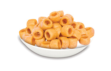 Fried and Spicy mix frymus, cocktail (Khichadi) Colourful, Square, cup, ABCD, pasta, Noodles, triangle, wheel and pipe shape Fryums Papad or fingers is a crunchy Snack Pellets - Image