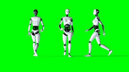Futuristic humanoid female robot isolate on green screen. Realistic 3d rendering.