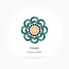 Bright, juicy beautiful circular logo for boutique, flower shop, business, interior. Company mark, emblem, element. Simple geometric mandala logotype. Kaleidoscope big bud. Surround abstract blossom.