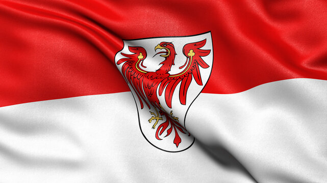 Flag of Brandenburg waving in the wind. 3D illustration.