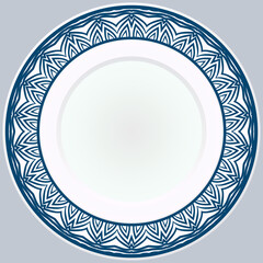 Decorative plate with round ornament in ethnic style. Fashion background with ornate dish. Vector illustration.