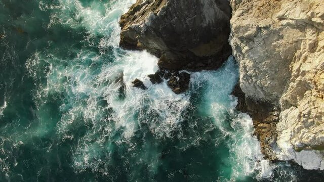 Natural drone flying over big sur California coast beautiful views overlooking the ocean sunset clouds sky sun sunny waves crashing environment travel view scene peak weather waves