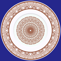 decorative plates for interior design. Empty dish, porcelain plate mock up design. Vector illustration. Decorative plates with stilish ornament patterns. Home decor background