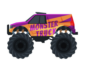 Monster Truck Vehicle, Heavy Jeep Car with Large Tires Vector Illustration © topvectors