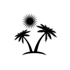 Fototapeta na wymiar Island with palm trees and sun icon isolated on white background