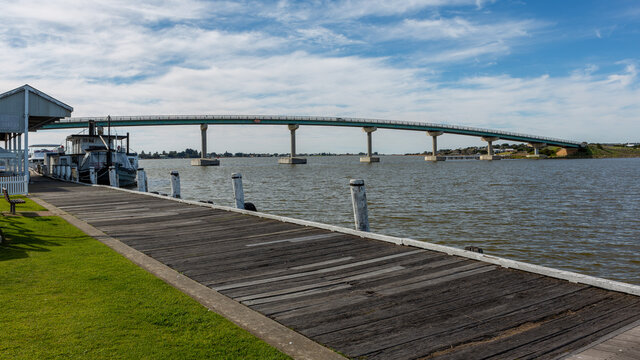 The goolwa wharf and the bridge to hindmarsh island located on the fleurieu peninsula south australia on 9th june 2020