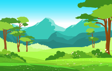 Summer Mountain Green Nature Field Land Sky Landscape Illustration