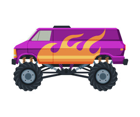 Monster Truck Vehicle, Colorful Van with Large Tires Vector Illustration © topvectors
