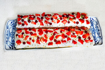 Two strawberry roulade cake