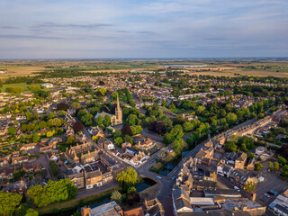 Aerial view of Spalding Town Centre south of the river including South Holland Centre, Church of St Mary and St Nicholas & River Welland © Steven F Granville