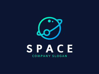 Space, planet, technology logo icon line art vector illustration