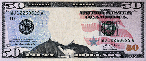 U.S. 50 dollar with empty middle area